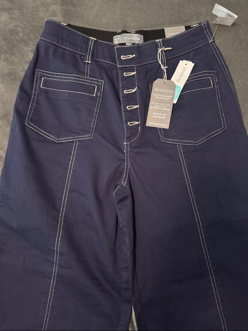 Wit & Wisdom Navy Wide-Leg Pants with Contrast Stitching